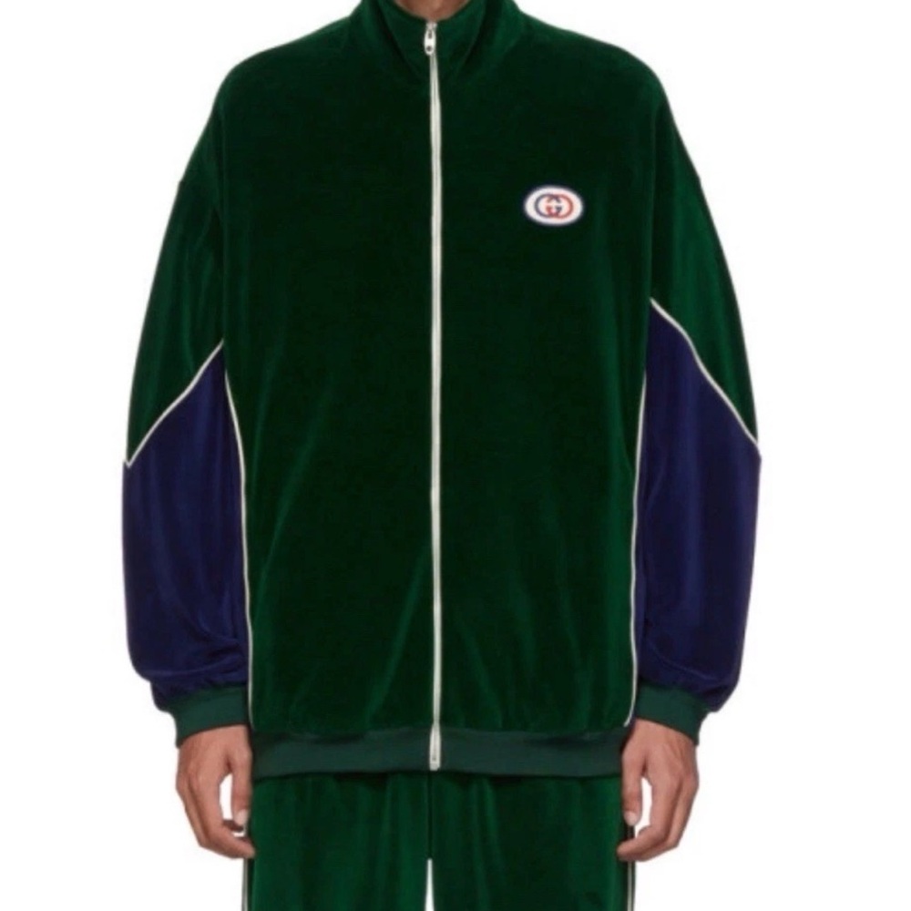 Gucci Blue Green Velvet Track Suit Jacket XS Men’s